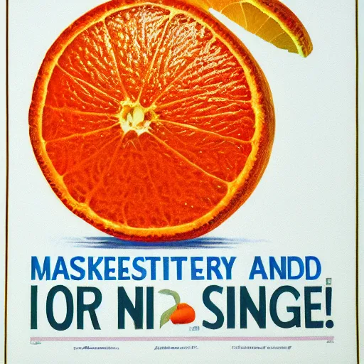 Image similar to a marketing poster of a single orange,