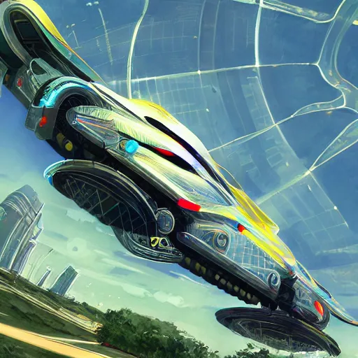 Image similar to solarpunk hovercar, clean energy, green technology, highway, sunny day, futurism, intricate, engines, glow, highly detailed, drone wings, peaceful, utopia, bright, digital painting, artstation, concept art, smooth, sharp focus, epic landscape, art by akihiko yoshida and tim mcburnie and anato finnstark