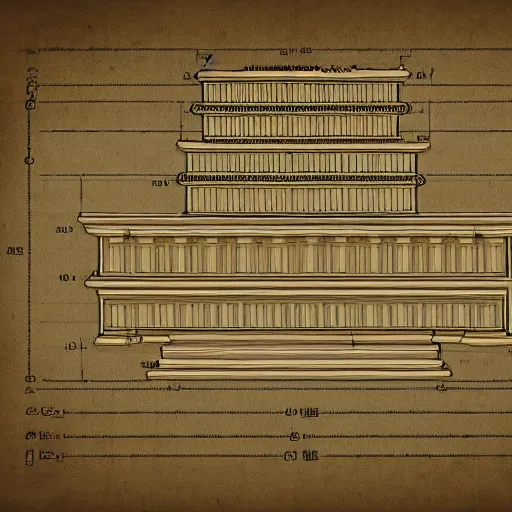 Prompt: detailed schematic for an ancient temple construction, faded parchment, aged, descriptions, highly detailed, 8 k,