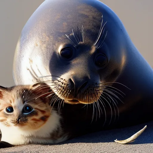 Image similar to a seal with a kitten