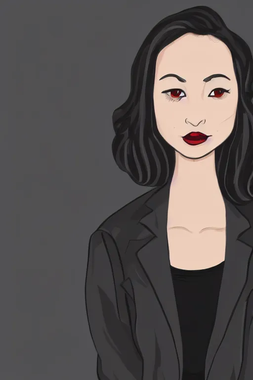 Image similar to portrait of a girl with short dark hair in a black jacket, in the style of the cartoon daria