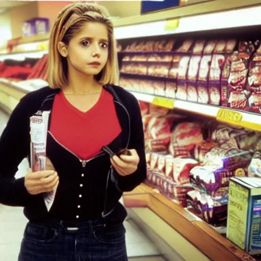 Prompt: Buffy The Vampire Slayer buying lunch at a Wawa