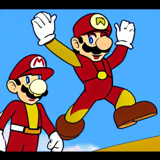 Prompt: the super mario bros super show, cartoon, tony stark as iron man