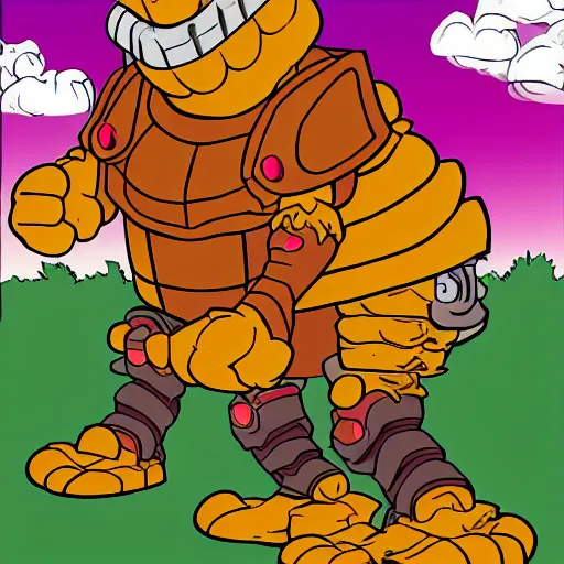 Prompt: garfield on armor knight