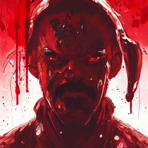 Prompt: portrait of Santa Claus l, angry expression, face covered in blood, dramatic lighting, illustration by Greg rutkowski, yoji shinkawa, 4k, digital art, concept art, trending on artstation