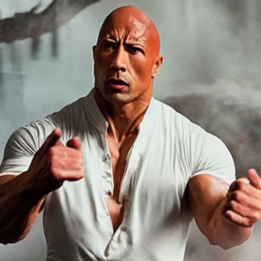 Image similar to film still of dwayne johnson as ip man, pose wing chun style