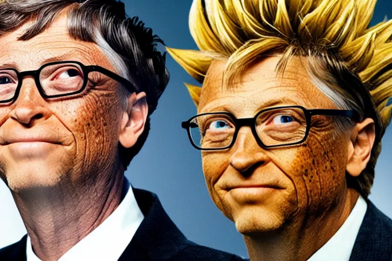 Prompt: Bill Gates going super saiyan