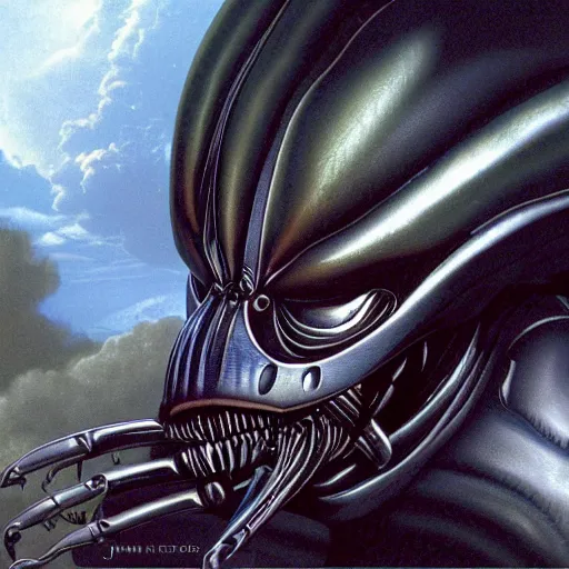 Image similar to a portrait of a xenomorph by jim burns