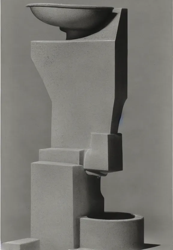 Image similar to a packshot of fountain ( fontaine ) readymade by marcel duchamp, archival pigment print, 1 9 2 0, conceptual art, white, grey, gray, underexposed grey, hues of subtle grey, ready - made, studio shoot, studio lighting