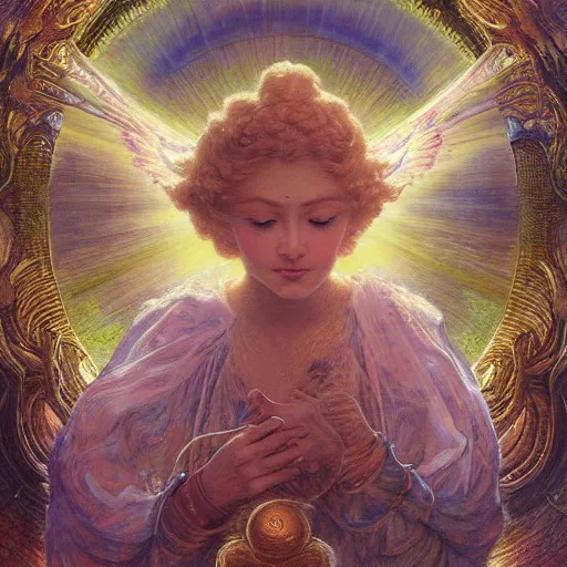 Prompt: highly detailed portrait of a mystical cloud dmt entity mecha, painting by gaston bussiere, craig mullins, j. c. leyendecker, lights, art by ernst haeckel, john william godward, hammershøi, alex grey, dmt, symmetric, masterpiece