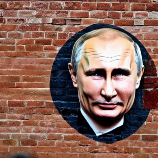 Image similar to putin's face painted on a brick wall