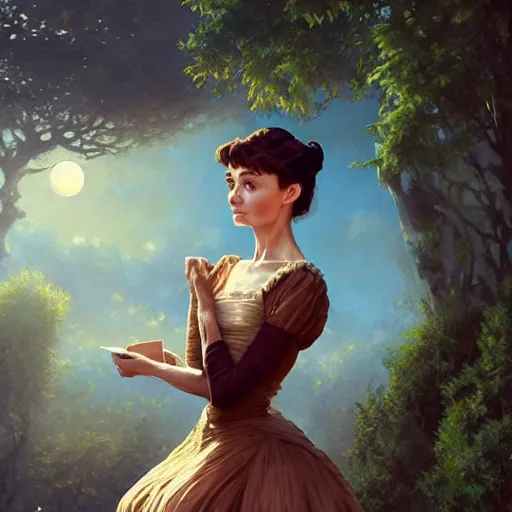 Image similar to audrey hepburn in an epic victorian novel, various backgrounds, intricate, elegant, highly detailed, digital painting, artstation, matte, illustration, art by artgerm, greg rutkowski, loish, rhads, ferdinand knab, makoto shinkai, lois van baarle, ilya kuvshinov, rossdraws, tom bagshaw