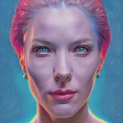 Image similar to portrait of a blue and pink queen, by donato giancola.