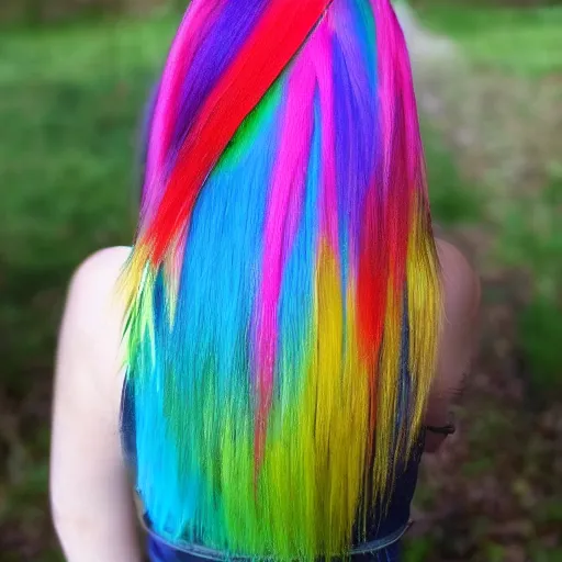 Image similar to little bird, human hair, rainbow colored hair