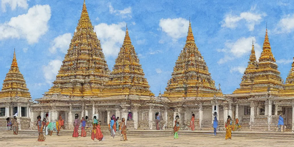 Prompt: jaffna kovil in sri lanka, drawn by hayao miyazaki