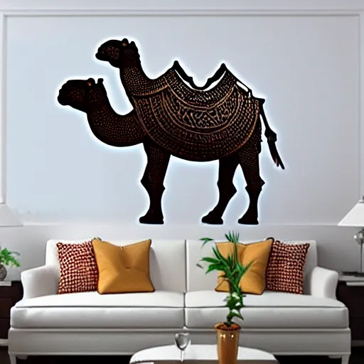 Image similar to gorgeous ornated 3 d printed realistic detailed sacred camel wall decoration with filigree