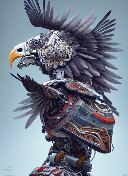 Image similar to symmetry!! portrait of a hybrid robot eagle, floral! horizon zero dawn machine, intricate, elegant, highly detailed, digital painting, artstation, concept art, smooth, sharp focus, illustration, art by artgerm and greg rutkowski and alphonse mucha, 8 k