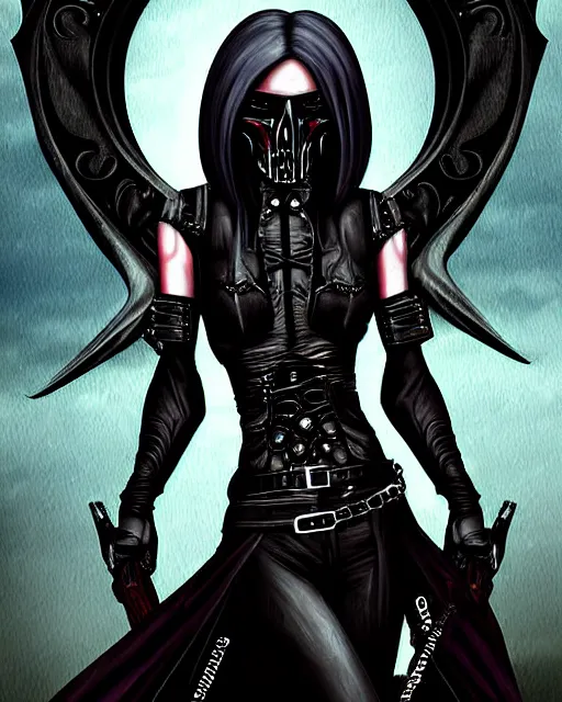 Image similar to bounty hunter, a digital painting by anne stokes, deviantart contest winner, gothic art, gothic, goth, dark and mysterious