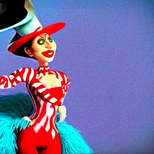 Prompt: movie still of lady gaga in cat in the hat 2003