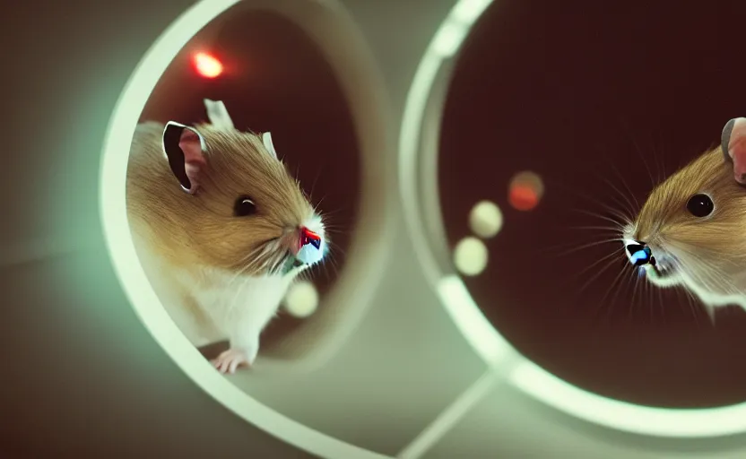 Prompt: hamster, inside a spaceship, movie still, star wars, cinematic, sharp focus, cinematic lighting, 8 k