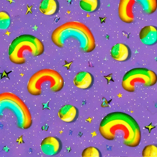 Image similar to cosmic chinchilla pooping rainbow jellybeans, in space, jellybeans behind chinchilla