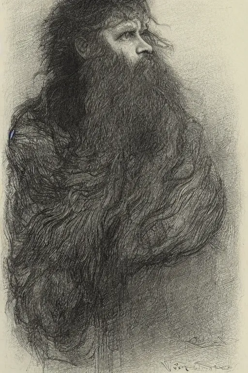 Image similar to emotional masterful portrait drawing of Vesa-Matti Loiri by Gustave Dore