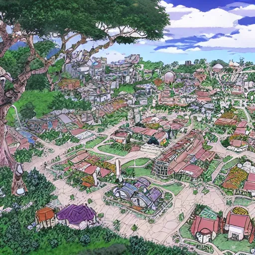 Prompt: concept art of a beautiful new village by masashi kishimoto