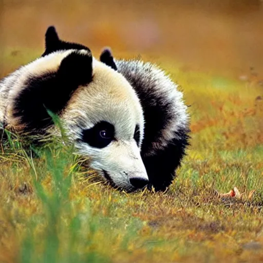 Prompt: panda-wolf hybrid, photograph, national geographic
