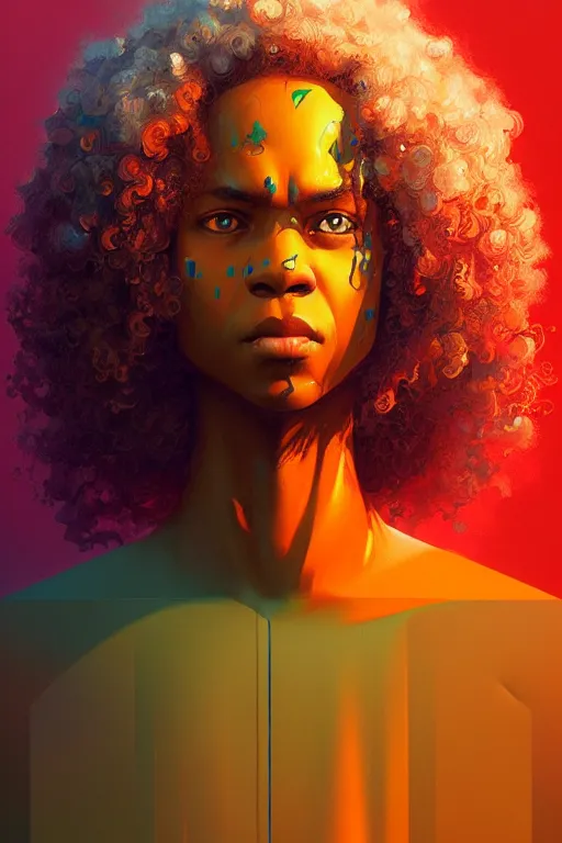 Prompt: Childish Gambio, curly hair, symmetrical!! sci-fi, modern, colourful!! highly detailed, digital painting, artstation, concept art, sharp focus, illustration, by greg rutkowski