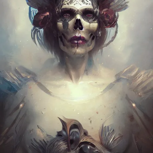 Image similar to a beautiful portrait of a skull goddess by Greg Rutkowski and Raymond Swanland, Trending on Artstation, ultra realistic digital art