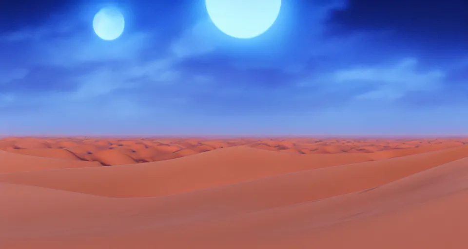 Image similar to a matte painting of desert dunes with blue light falling on them, trending on artstation