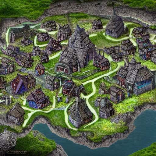 Prompt: forested viking city, digital art, 4k