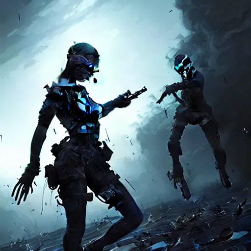 Image similar to only the dead have seen the end of war, artwork by artgerm, danger lurking in the night, fear of death, rendered in pov - ray, style of greg rutkowski and jackson pollock