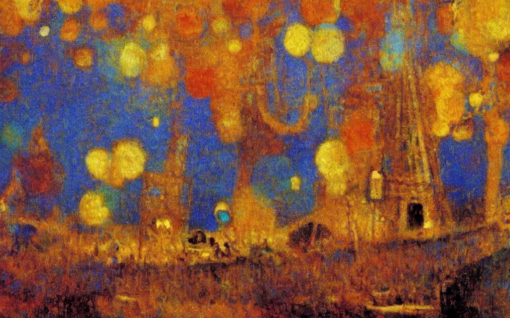 Image similar to surreal movie still from the triplets of belleville, award winning oil painting by odilon redon, chromatic aberration