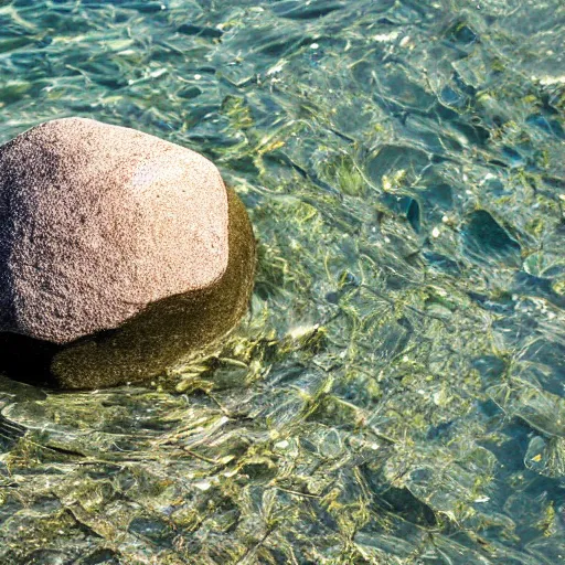 Prompt: a rock made out of water