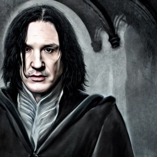 Image similar to Tom Hardy as Severus Snape, portrait, photography