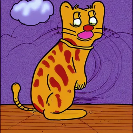 Prompt: Garfield in the style of Junji Ito