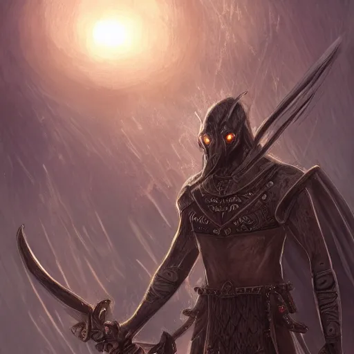 Prompt: Anomander Rake, Lord of Moon's Spawn, standing in front of a K'Chain Che'Malle, fantasy art, Malazan