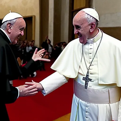 Prompt: pope Francis giving a high five to an invisible person