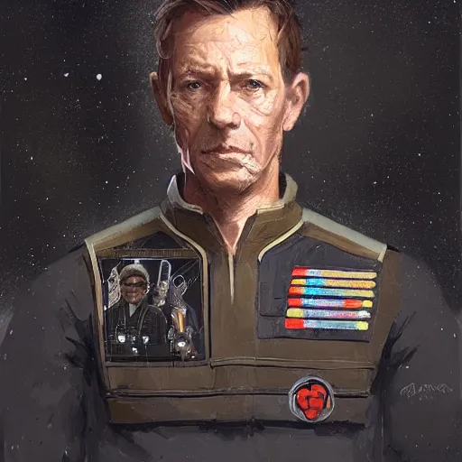 Image similar to portrait of a man by greg rutkowski, british features, straight jaw, short black hair, star wars expanded universe, he is about 6 0 years old, wearing uniform of the galactic alliance navy, highly detailed portrait, digital painting, artstation, concept art, smooth, sharp foccus ilustration, artstation hq