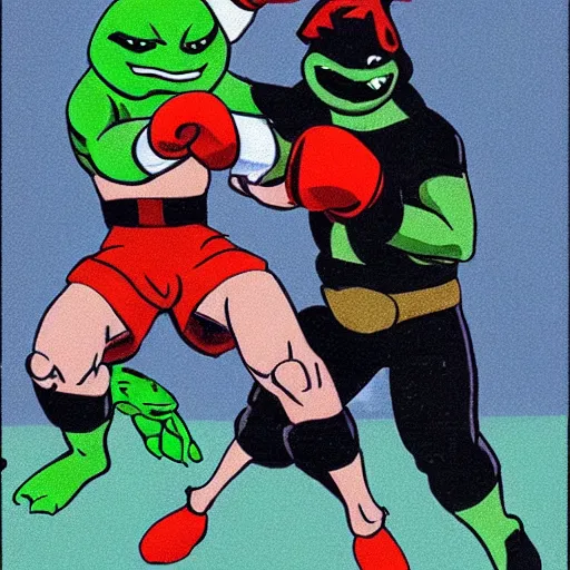 Image similar to satan having a boxing match against a teenage mutant ninja turtle, 8 k