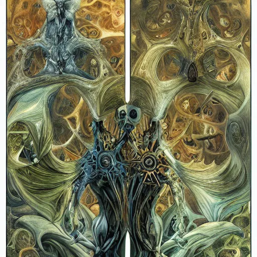 Image similar to artistic depiction of life and death infinite cycle, by giancola and donato