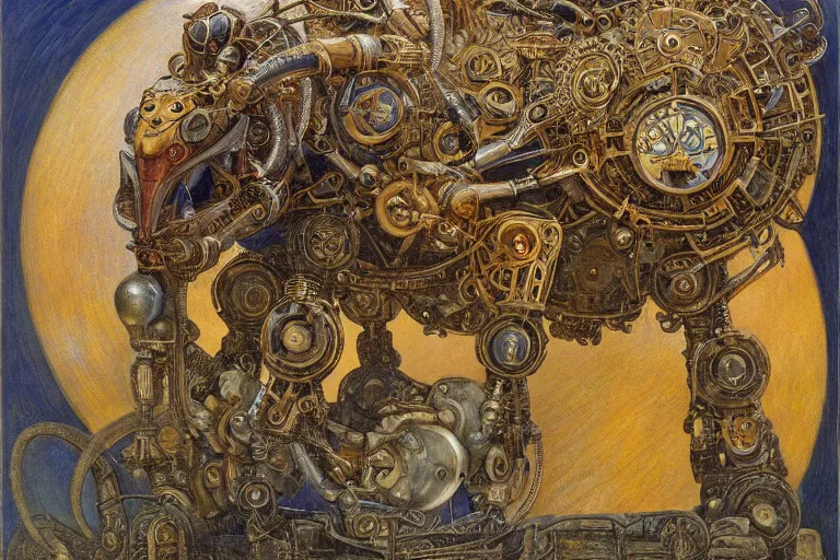 Image similar to ornate mechanical robot rat, by annie swynnerton and diego rivera and elihu vedder, symbolist, dramatic lighting, elaborate geometric ornament, art brut, soft cool colors, smooth, sharp focus, extremely detailed, adolf wolfli and ( donato giancola )