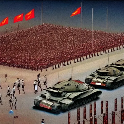 Prompt: tiananmen square 1989 in the style of Boris Vallejo, intricate, highly detailed, concept art, smooth, sharp focus