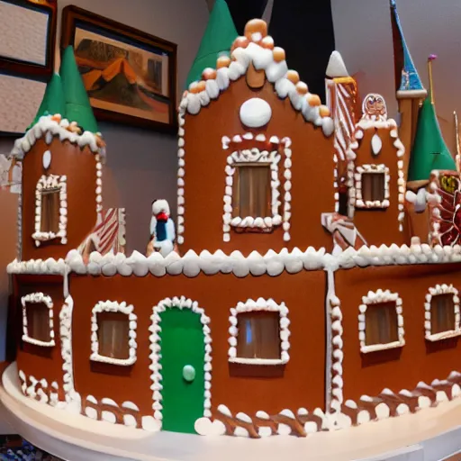 Prompt: disney world castle as a life size gingerbread house.