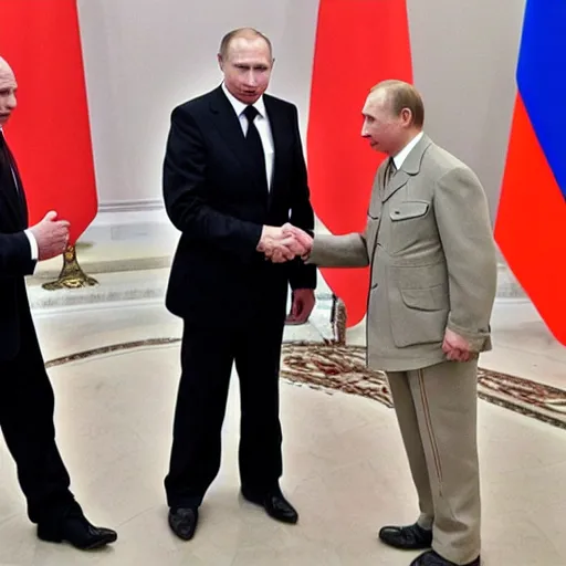 Image similar to Putin shakes hands with Hitler