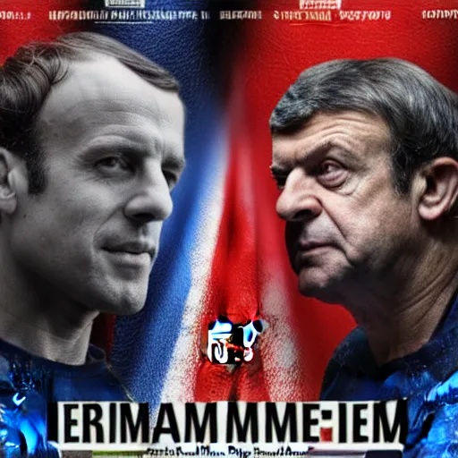 Image similar to emmanuel macron vs jean luc melenchon mma fight poster, versus, facing each other, artstationhd, artstationhq, cgsociety, r / art, movie poster