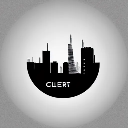 Image similar to a perfect circle, the outer edge of the circle is hugged by the silhouette of a city skyline, black and white, minimalist, in the style of a line drawing