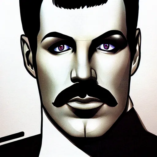 Prompt: freddy mercury by clyde caldwell, ilya kuvshinov, rossdraw, very detailed