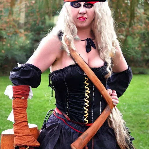 Prompt: a buxom pirate wench, halloween, cosplay